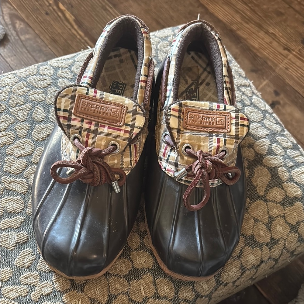 Sperry Plaid Top-Sider Duck Boots with Brown and Tan Plaid